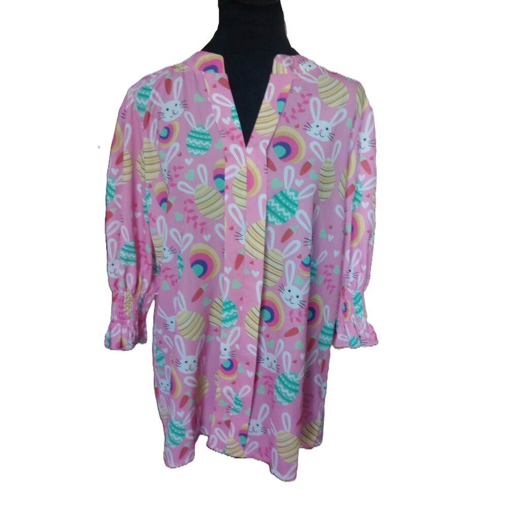 Roshop Women's L Pink Bunny/Easter Pullover Blouse, NWT